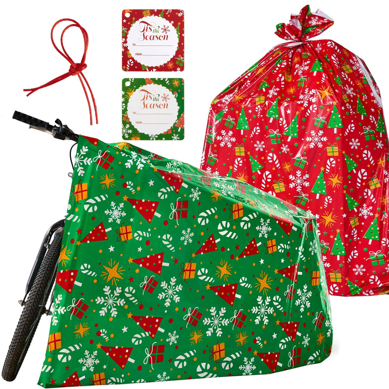 2Pcs Jumbo Christmas Bike Gift Bags Plastic Holiday Gift Bag 72in x 60in