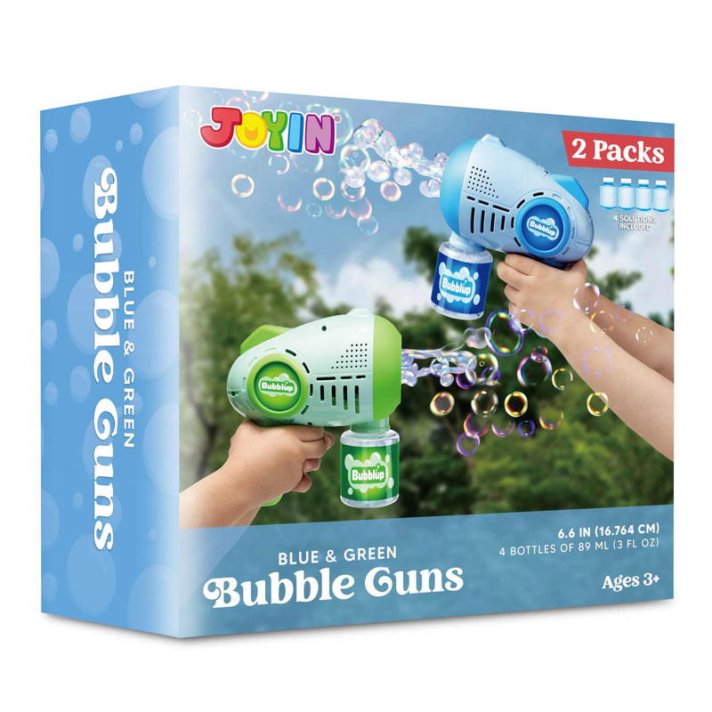 2Pcs 10 Holes Light Up Automatic Bubble Guns with 4 Bottles Bubble Refill Solution