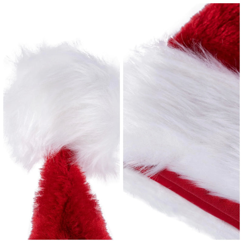 2Pcs Adults Light-up Christmas Santa Elf Hats with Pom Poms and Colorful Lights