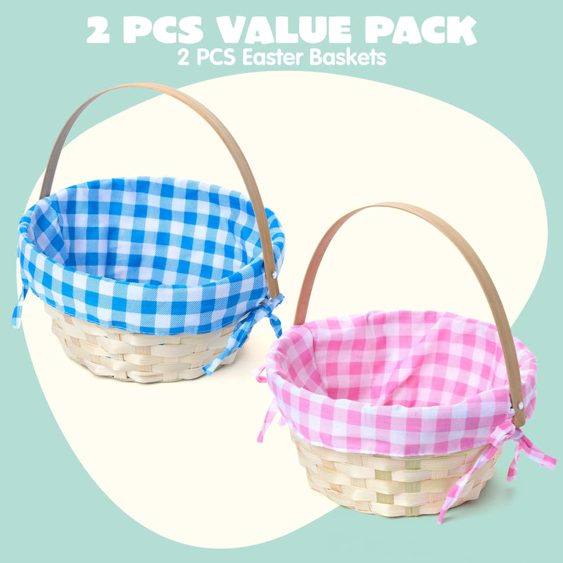 2Pcs Easter Bamboo Woven Goodie Basket with Handle for Party Treats Picnic