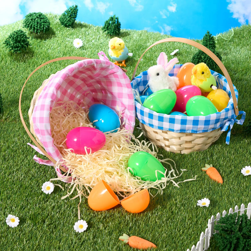 2Pcs Easter Bamboo Woven Goodie Basket with Handle for Party Treats Picnic