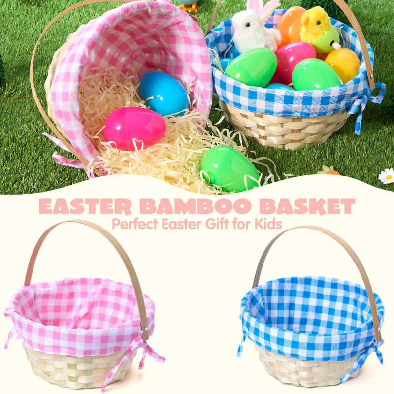 2Pcs Easter Bamboo Woven Goodie Basket with Handle for Party Treats Picnic