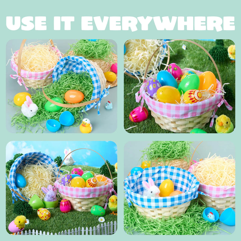 2Pcs Easter Bamboo Woven Goodie Basket with Handle for Party Treats Picnic