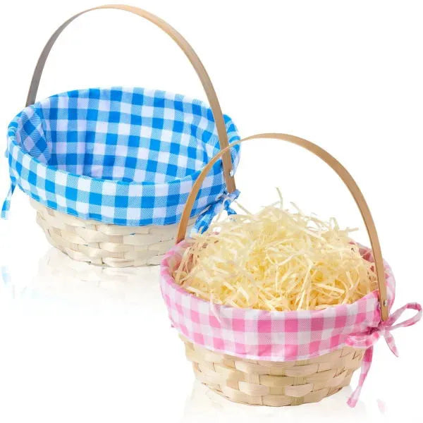 2Pcs Easter Bamboo Woven Goodie Basket with Handle for Party Treats Picnic