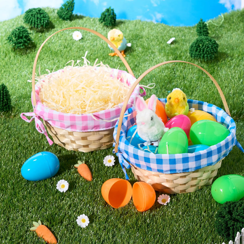 2Pcs Easter Bamboo Woven Goodie Basket with Handle for Party Treats Picnic