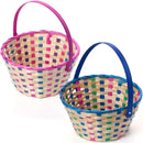 2Pcs Easter Blue & Pink Round Bamboo Woven Goodie Basket with Folding Handle