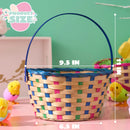 2Pcs Easter Blue & Pink Round Bamboo Woven Goodie Basket with Folding Handle
