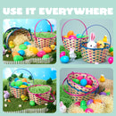 2Pcs Easter Blue & Pink Round Bamboo Woven Goodie Basket with Folding Handle