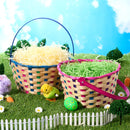 2Pcs Easter Blue & Pink Round Bamboo Woven Goodie Basket with Folding Handle