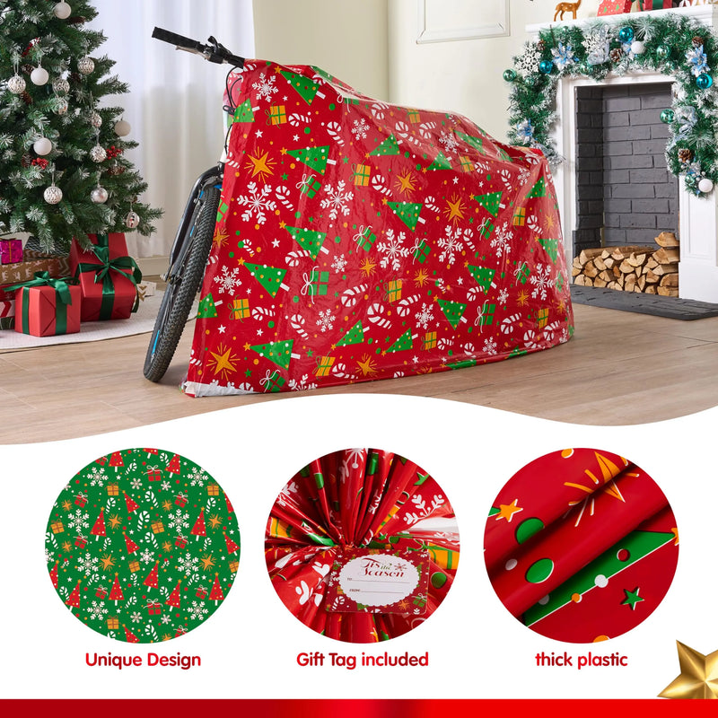 2Pcs Jumbo Christmas Bike Gift Bags Plastic Holiday Gift Bag 72in x 60in