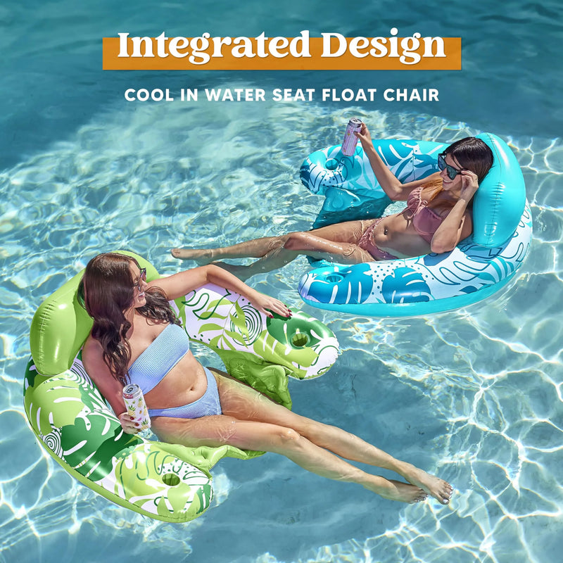 2Pcs Pool Chairs with Cup Holders,Blow up Floating Pool Floats Chair