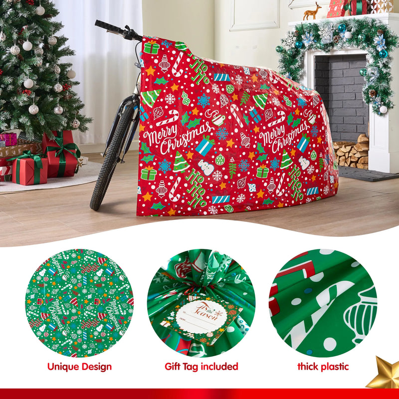 2 Pieces Christmas Jumbo Bicycle Red Green Bags 72in x60in