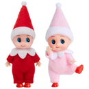 2PCS Christmas Tiny Elf Plush Doll, Red Pink
