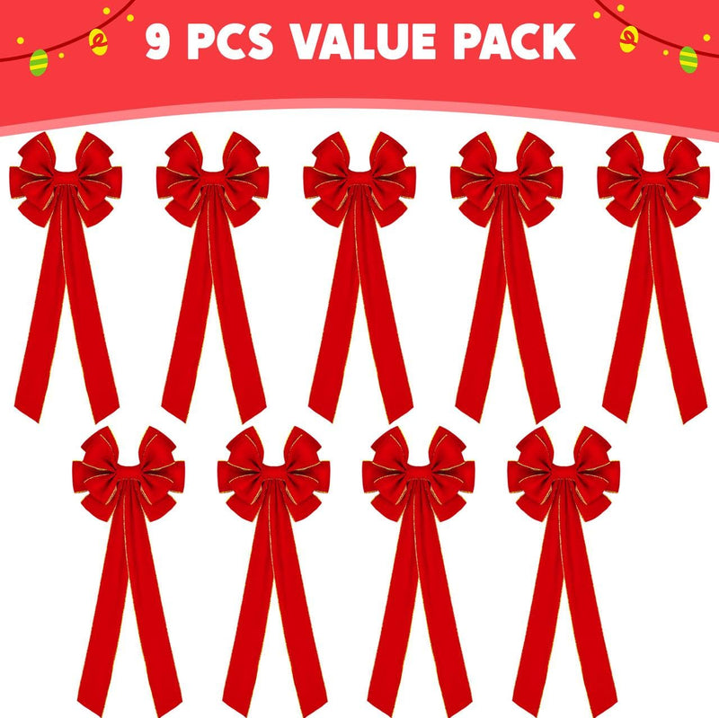 9PCS Big Red Velvet Christmas Bows