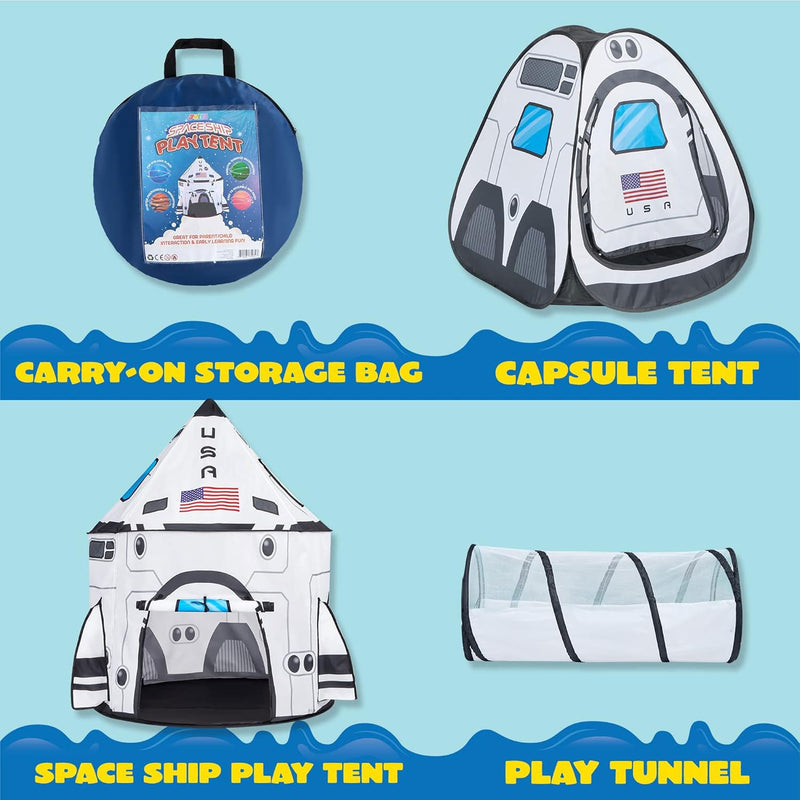 White Rocket Ship Pop Up Play Tent With Tunnel
