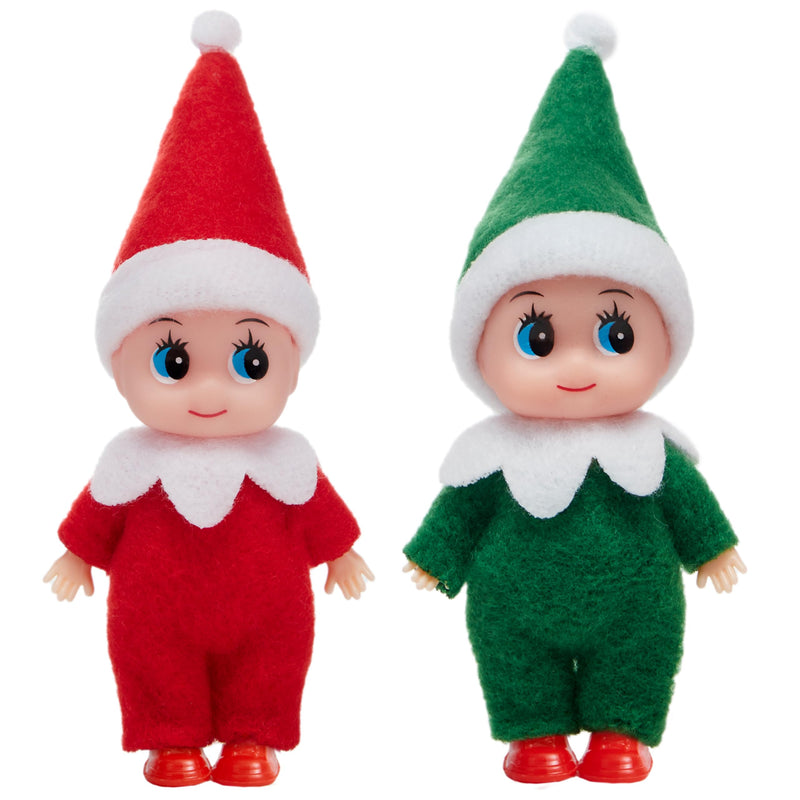 2PCS Christmas Tiny Elf Plush Doll, Red Green