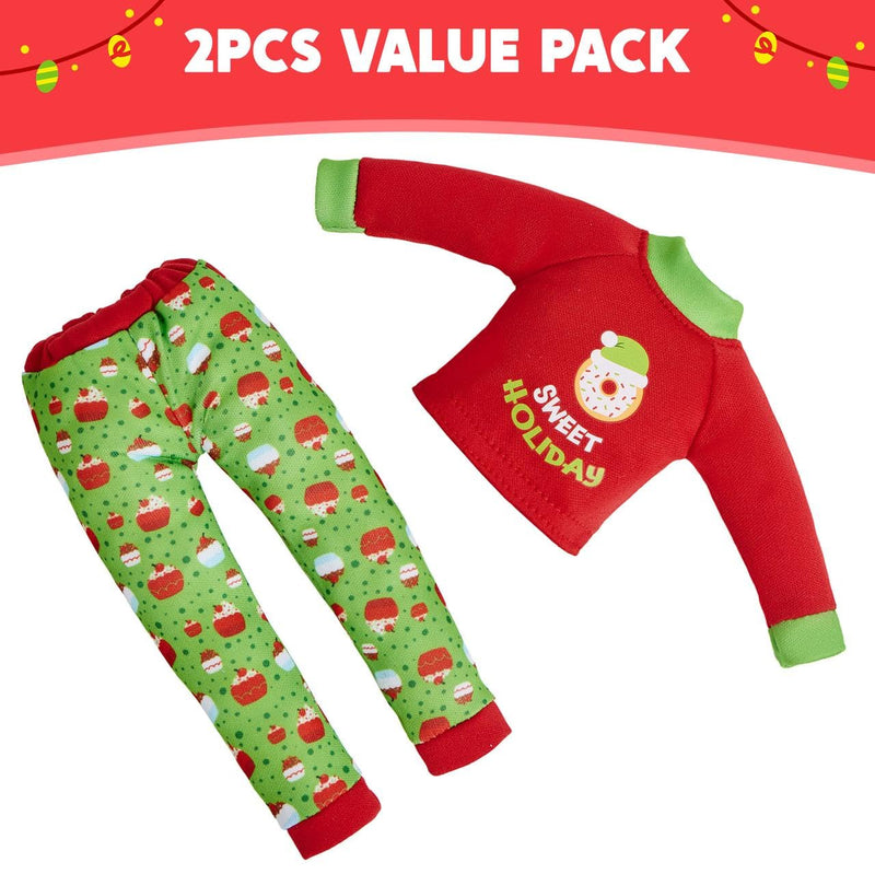 2PCS Santa Ugly Sweaters for Doll, Cupcakes and Donuts Themed Naughty Pajamas