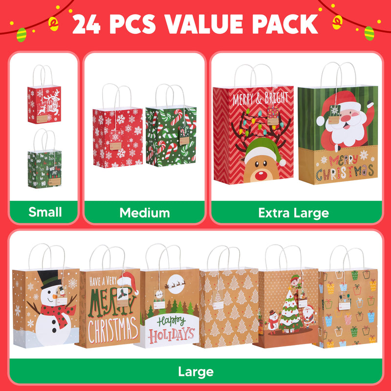 24 Packs Christmas White Kraft Gift Bag