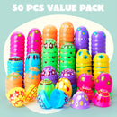 50 Pcs Plastic Printed Bright Easter Eggs for Easter Hunt