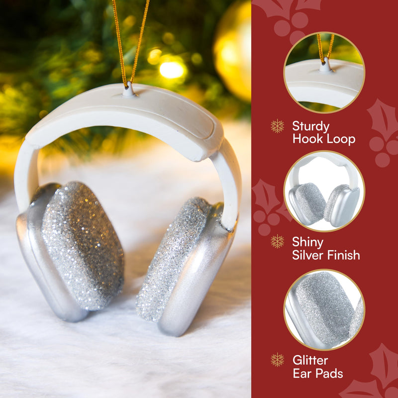Mini Christmas Silver White Headphone Glass Ornament