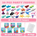 28PCS Valentines Day Gift Cards with 3D Printed Ocean Animals for Kids