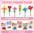 24 Pcs Valentines Day Flower Bouquet Building Blocks with Cards
