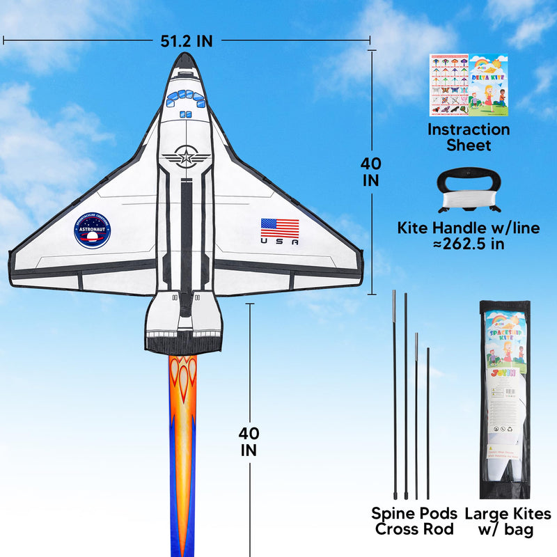 Spaceship Kite Easy to Fly for Kids and Adults with 262.5 ft String