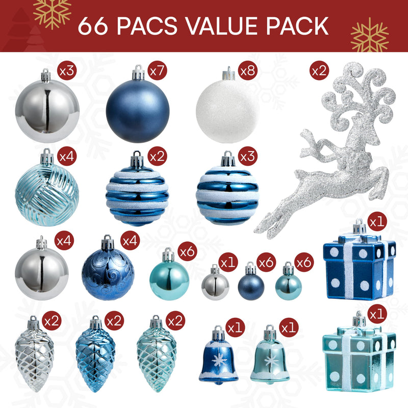 66 Pcs Christmas Balls Ornaments Set (Light Blue)