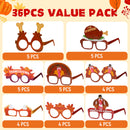 36 Pack Thanksgiving Turkey Eyeglasses, Turkey Eyewear Photo Props for Kids