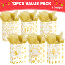 12 PCS Christmas Foil Gold Gift Bags with Tissue Papers and Name Card Tags