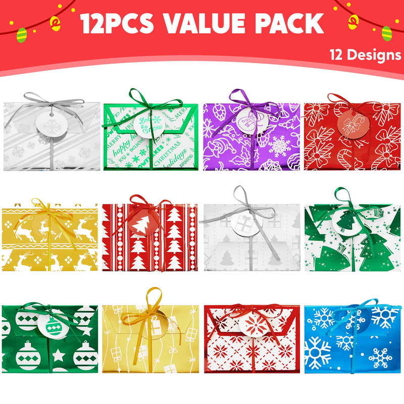 12 PCS Gift Card Boxes, Christmas Fancy Foil Gift Card Boxes with Ribbon