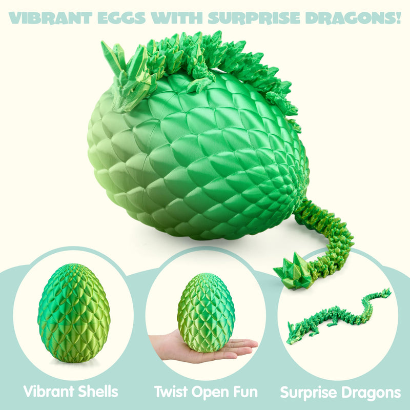 3D Printed Dragon Eggs with 12" Laser Green Dragon Inside