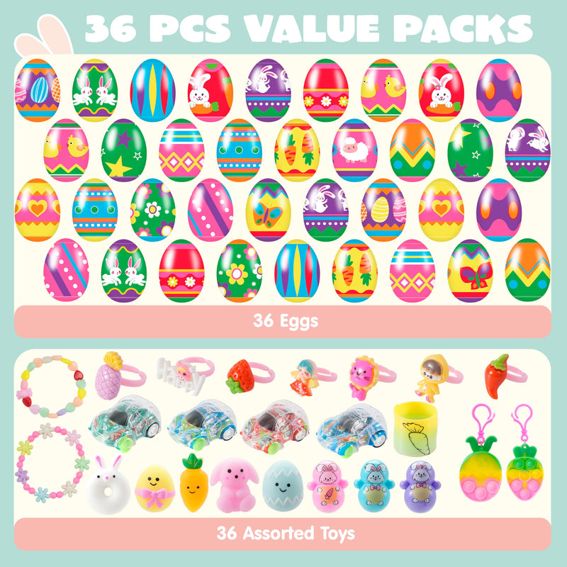 36 Pcs Prefilled Easter Eggs with Assorted Toys