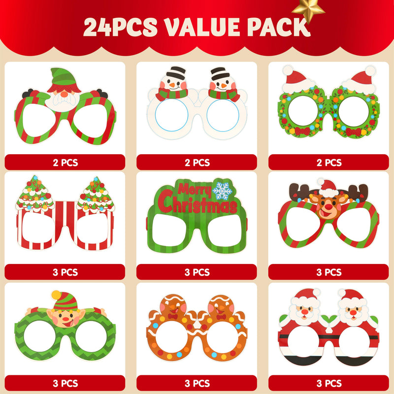 24 Pcs Christmas Paper Eyeglasses
