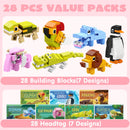 28Pcs Animal Building Blocks with Kids Valentines Cards