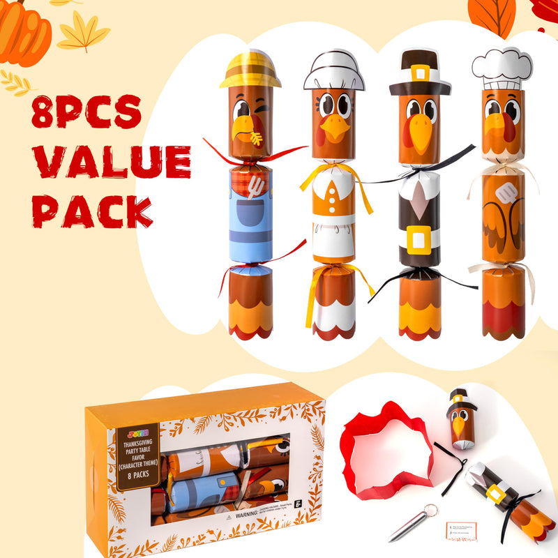 8 Pack Turkey Thanksgiving No Snap Party Favor