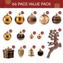 66 Pcs Brown Christmas Balls Ornaments Set