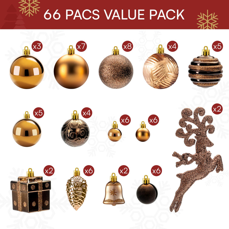66 Pcs Brown Christmas Balls Ornaments Set