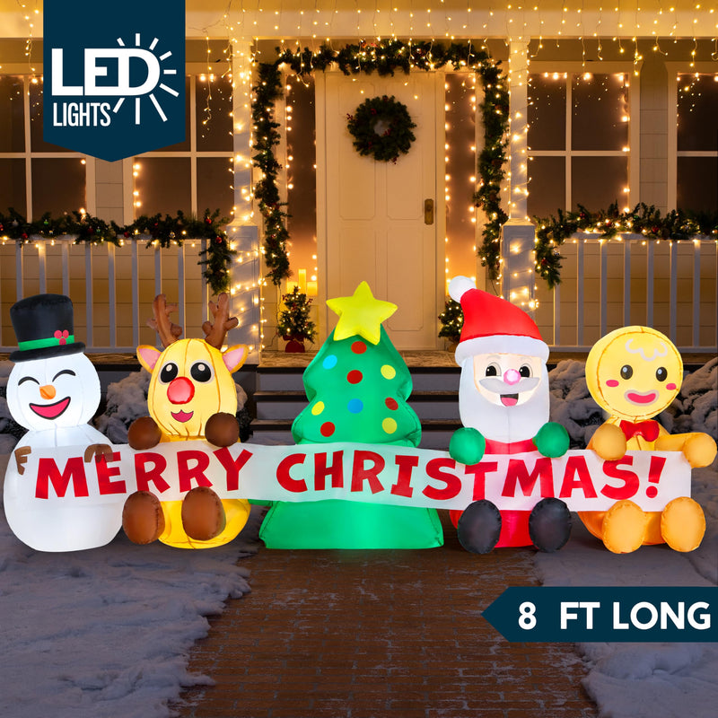 8 FT Long Christmas Inflatable Decoration Four Xmas Characters and Christmas Tree