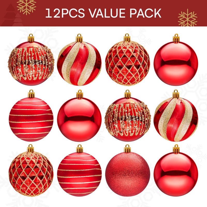 12 Pcs 3.15'' Red Gold Christmas Balls Ornaments Set