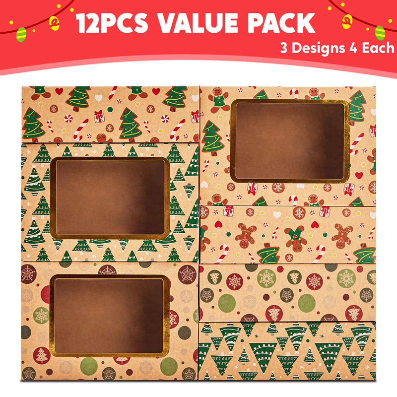 12 PCS Foiled Christmas Cookie Boxes for Gift Giving
