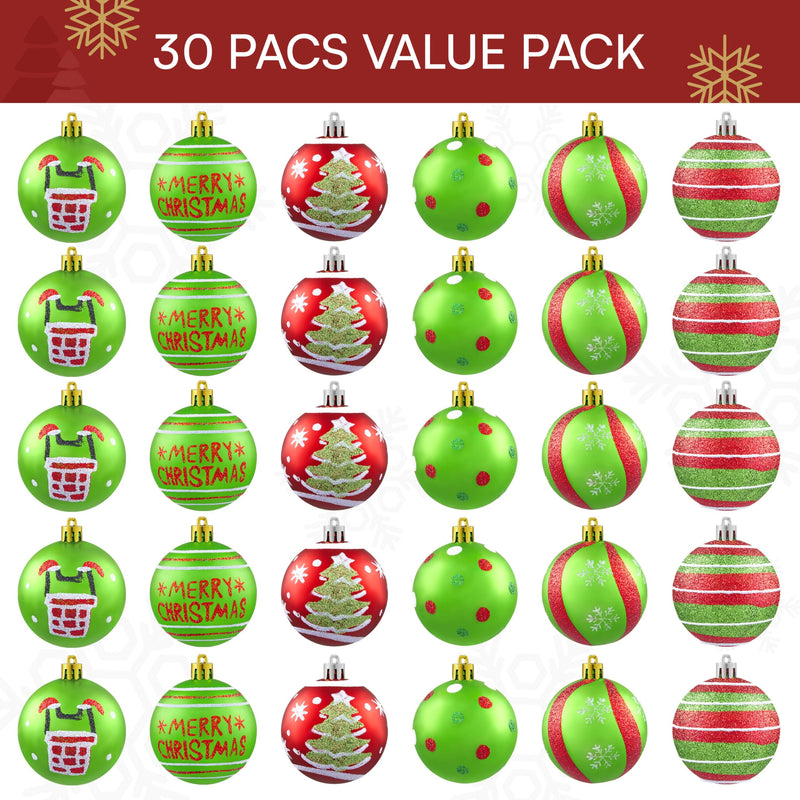30 Pcs Red and Green Christmas Ball Ornaments Set, 2.36''