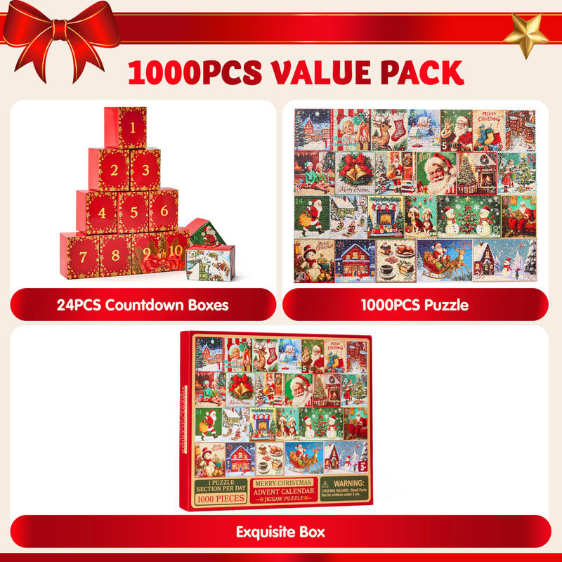 1000 PCS 24 Days Christmas Advent Calendar Puzzles