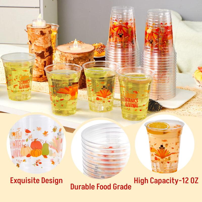 50 Pcs Thanksgiving Plastic Cups Disposable
