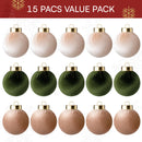 15 Pcs Christmas Velvet Ball Ornaments Set, 2.36'' Green Brown Neutral