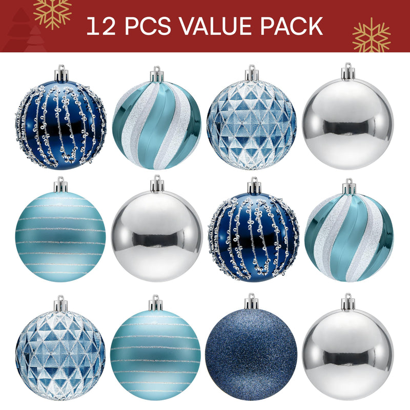 12 Pcs 3.15'' Blue Silve Christmas Balls Ornaments Set