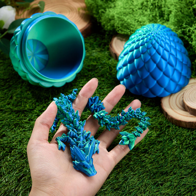 3D Printed Dragon Eggs with 12" Laser Blue-Green Dragon Inside