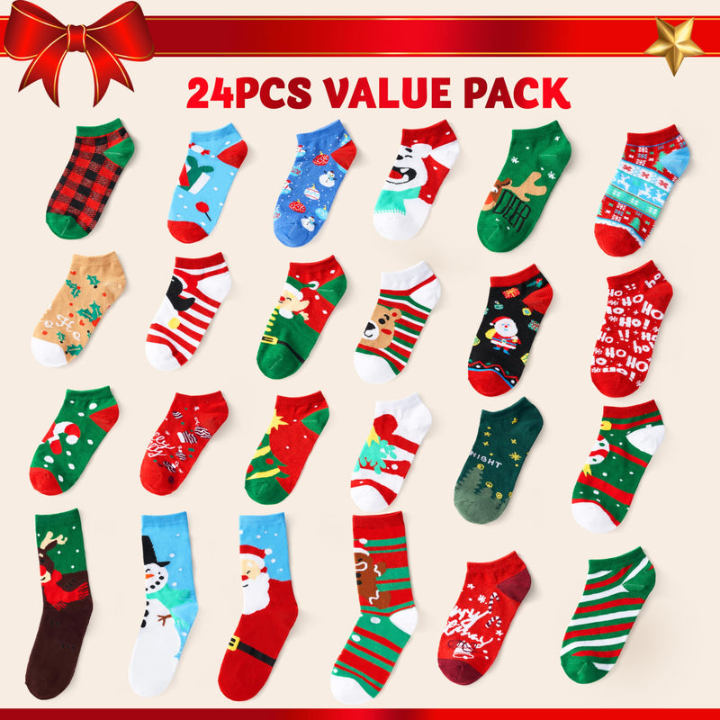 24 Days Christmas Advent Calendar Warm Cotton Socks for Adults