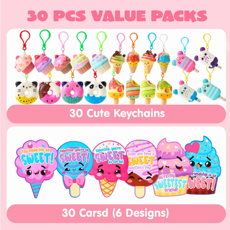 30pcs Cute Keychains with Valentine's Day Card For Kids Exchange Gift