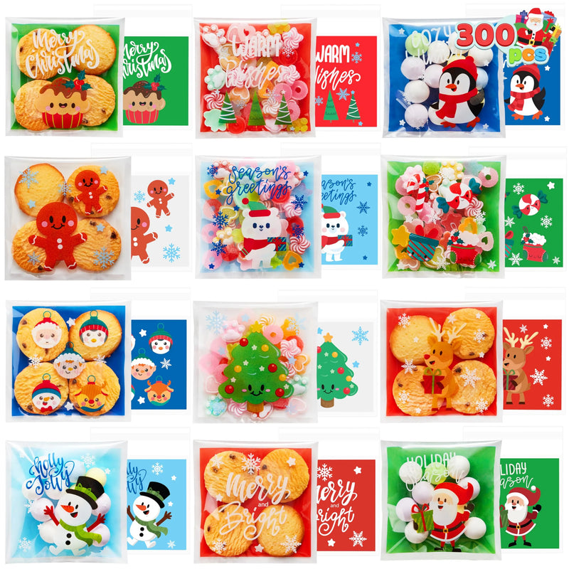 300 Pieces Christmas Cellophane Bags Candy Treat Bags